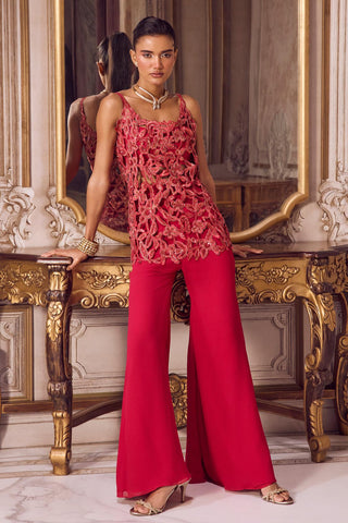 Kurta Set for Contemporary Wear – Pink Cutwork Kurta with Pant by Sanya Gulati