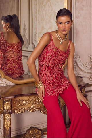 Kurta Set for Contemporary Wear – Pink Cutwork Kurta with Pant by Sanya Gulati