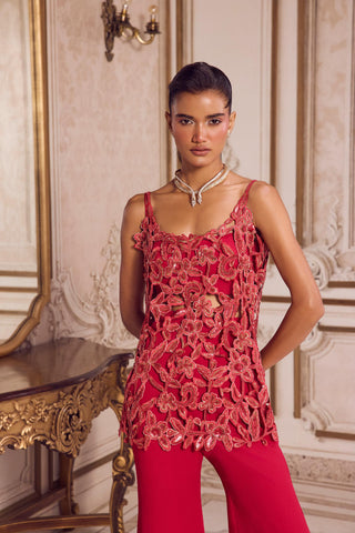 Kurta Set for Contemporary Wear – Pink Cutwork Kurta with Pant by Sanya Gulati