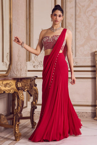 Chiffon Saree Set for Contemporary Wear – Chiffon Saree with Corset by Sanya Gulati