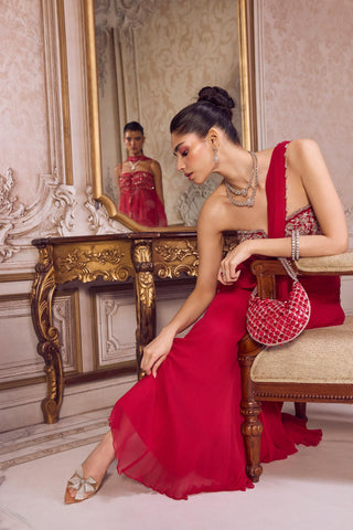 Chiffon Saree Set for Contemporary Wear – Chiffon Saree with Corset by Sanya Gulati