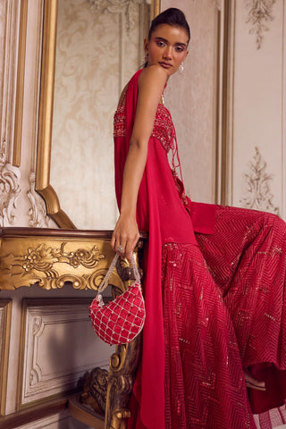 Peplum Sharara Set for Indian Weddings – Pink Flowy Peplum by Sanya Gulati