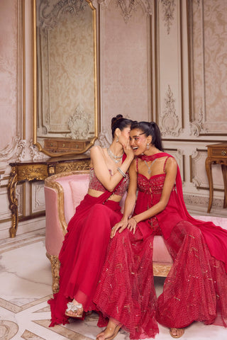 Peplum Sharara Set for Indian Weddings – Pink Flowy Peplum by Sanya Gulati