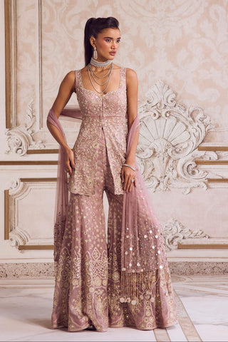 Peplum Set for Contemporary Wear – Pink Rose Pants by Sanya Gulati