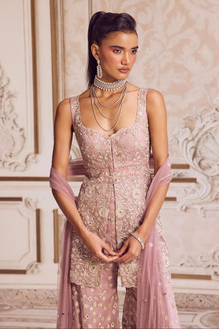 Peplum Set for Contemporary Wear – Pink Rose Pants by Sanya Gulati