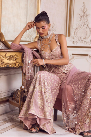 Peplum Set for Contemporary Wear – Pink Rose Pants by Sanya Gulati