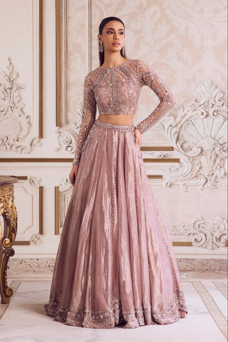 Lehenga Set for Indian Weddings – Pink Rose Tissue by Sanya Gulati