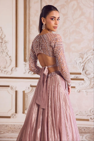 Lehenga Set for Indian Weddings – Pink Rose Tissue by Sanya Gulati
