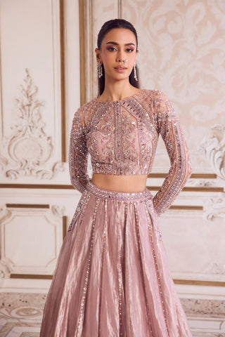 Lehenga Set for Indian Weddings – Pink Rose Tissue by Sanya Gulati