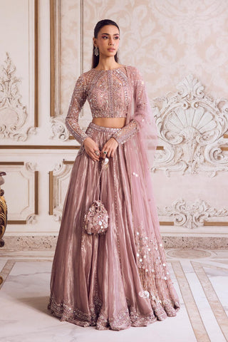 Lehenga Set for Indian Weddings – Pink Rose Tissue by Sanya Gulati