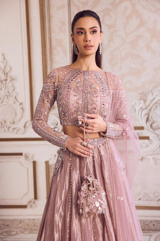 Lehenga Set for Indian Weddings – Pink Rose Tissue by Sanya Gulati