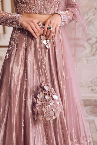 Lehenga Set for Indian Weddings – Pink Rose Tissue by Sanya Gulati