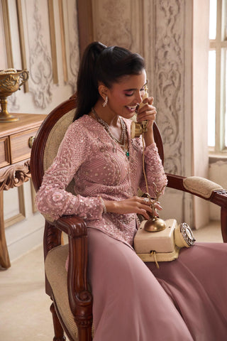 Peplum Set for Contemporary Wear – Pink Rose Tailored Pants by Sanya Gulati