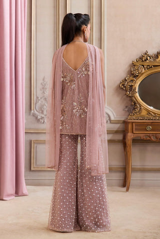 Kurta Set for Contemporary Wear – Festive Pink Rose Kurta with Pant by Sanya Gulati