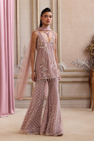 Kurta Set for Contemporary Wear – Festive Pink Rose Kurta with Pant by Sanya Gulati