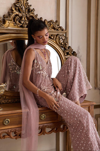 Kurta Set for Contemporary Wear – Festive Pink Rose Kurta with Pant by Sanya Gulati