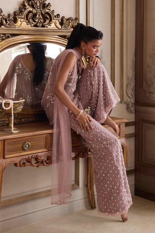 Kurta Set for Contemporary Wear – Festive Pink Rose Kurta with Pant by Sanya Gulati