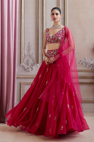 Organza Lehenga for Indian Weddings – Embroidered Pink with Belt by Sanya Gulati