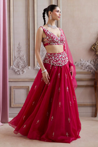Organza Lehenga for Indian Weddings – Embroidered Pink with Belt by Sanya Gulati