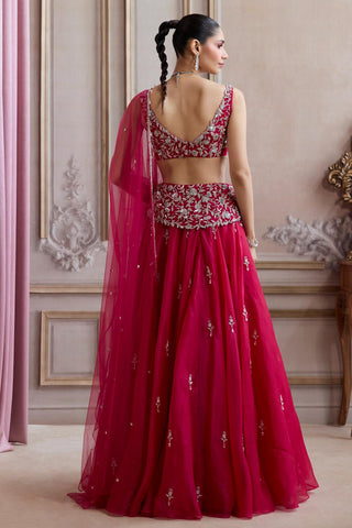 Organza Lehenga for Indian Weddings – Embroidered Pink with Belt by Sanya Gulati