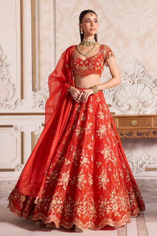 Lehenga Set for Indian Weddings – Orange Rust Festive Ensemble by Sanya Gulati