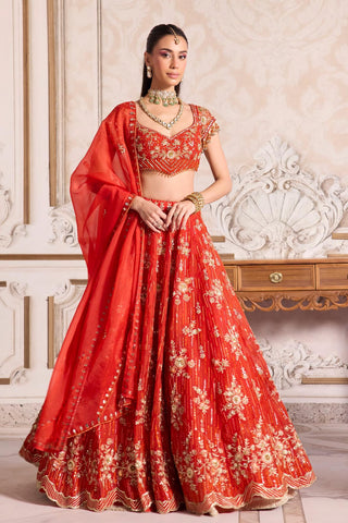 Lehenga Set for Indian Weddings – Orange Rust Festive Ensemble by Sanya Gulati