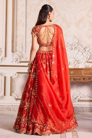 Lehenga Set for Indian Weddings – Orange Rust Festive Ensemble by Sanya Gulati
