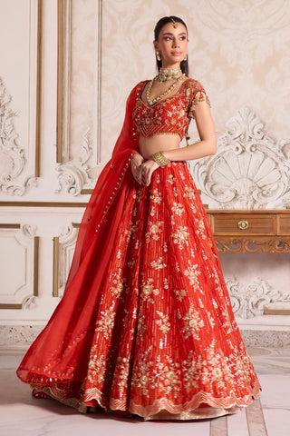 Lehenga Set for Indian Weddings – Orange Rust Festive Ensemble by Sanya Gulati