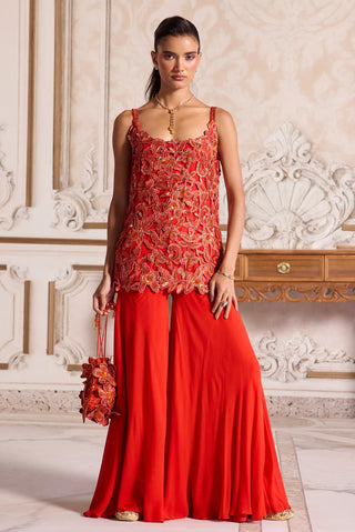 Kurta Sharara Set for Festive Wear – Orange Cutwork Kurta by Sanya Gulati