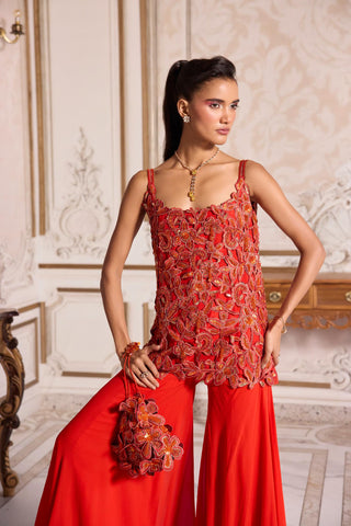 Kurta Sharara Set for Festive Wear – Orange Cutwork Kurta by Sanya Gulati