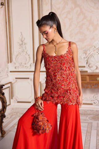 Kurta Sharara Set for Festive Wear – Orange Cutwork Kurta by Sanya Gulati