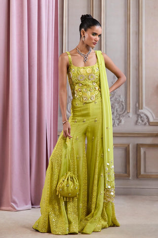 Corset Sharara Set for Festive Wear – Green Corset with Sharara by Sanya Gulati