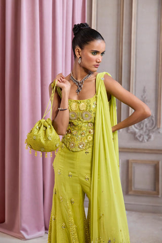 Corset Sharara Set for Festive Wear – Green Corset with Sharara by Sanya Gulati