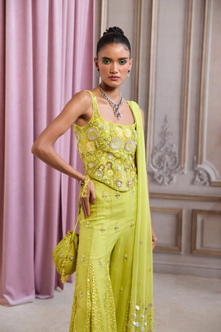 Corset Sharara Set for Festive Wear – Green Corset with Sharara by Sanya Gulati