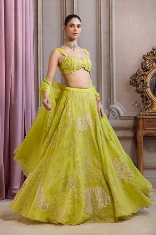 Organza Lehenga Set for Wedding Wear – Green Organza Ensemble by Sanya Gulati