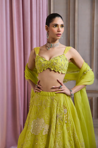 Organza Lehenga Set for Wedding Wear – Green Organza Ensemble by Sanya Gulati