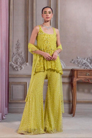 Kurta Set for Festive Events – Green Short Kurta with Pant by Sanya Gulati