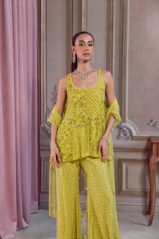 Kurta Set for Festive Events – Green Short Kurta with Pant by Sanya Gulati