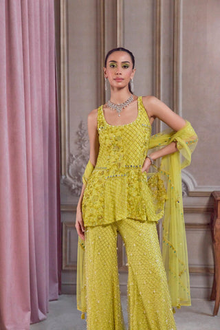 Kurta Set for Festive Events – Green Short Kurta with Pant by Sanya Gulati