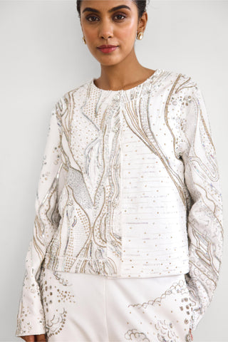 Cape Set for Contemporary Wear – Aurora Ivory Rooh Rang by Shasha Gaba