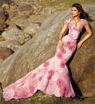 Skirt Set for Indian Weddings – Pink Silken Rouge Mermaid by Rianta's