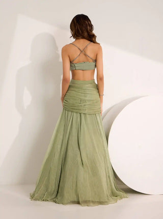 Kiara mint green crystal bralette and cowl skirt set