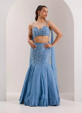 Nyla Blue Mermaid Lehenga and Blouse 3XL / Blue / Women Nyla Blue Mermaid Lehenga and Blouse 3XL / Blue / Women