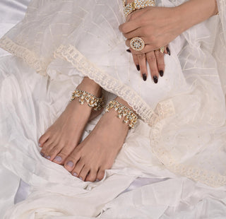 Anklets for Festive – White Adjustable Lock by Shlok Jewels