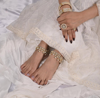 Anklets for Festive – White Adjustable Lock by Shlok Jewels