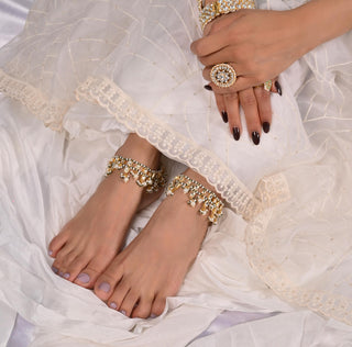 Anklets for Festive – White Adjustable Lock by Shlok Jewels