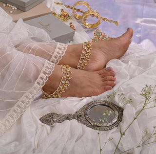 Anklets for Festive – White Adjustable Lock Anklets Of Copper by Shlok Jewels