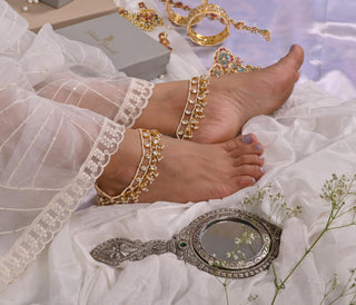 Anklets for Festive – White Adjustable Lock Anklets Of Copper by Shlok Jewels
