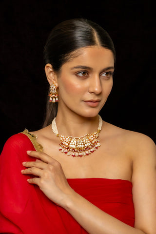 Choker for Festive – White Adjustable Dori with Earrings by Shlok Jewels