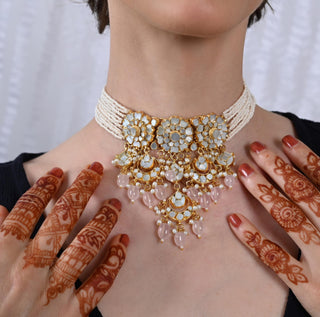 Choker with Earrings for Festive – White by Shlok Jewels